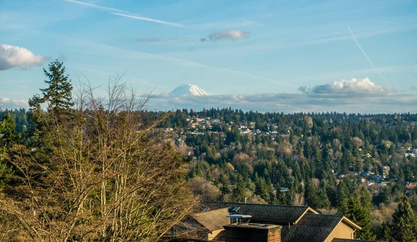 Över Molnig Himmel Över Mount Rainier Bild Tagen Från Burien — Stockfoto