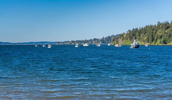 シアトルのワシントン湖に停泊する船の眺め — ストック写真