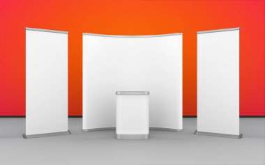 Sergi tasarımı açılır Stand, silindir afiş ve görüntüleme sayacı