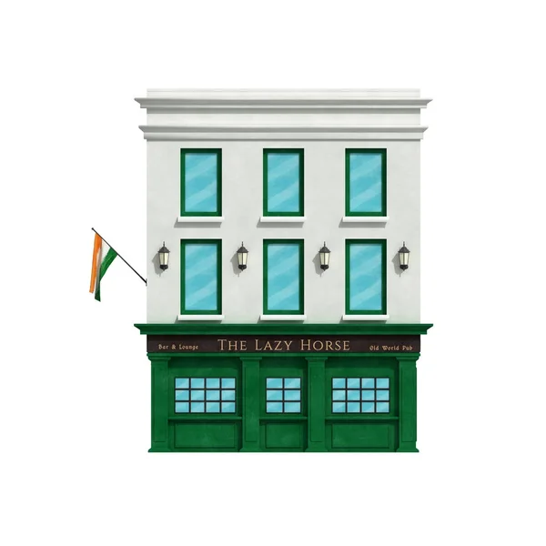 Beyaz arka plan üzerinde izole Irish pub bina. Önden Görünüm. 3D çizim