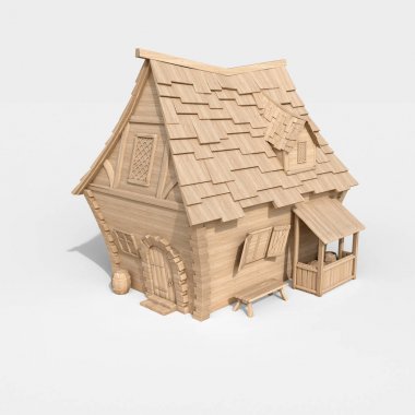 Stilize Ortaçağ evi. 3D çizim 