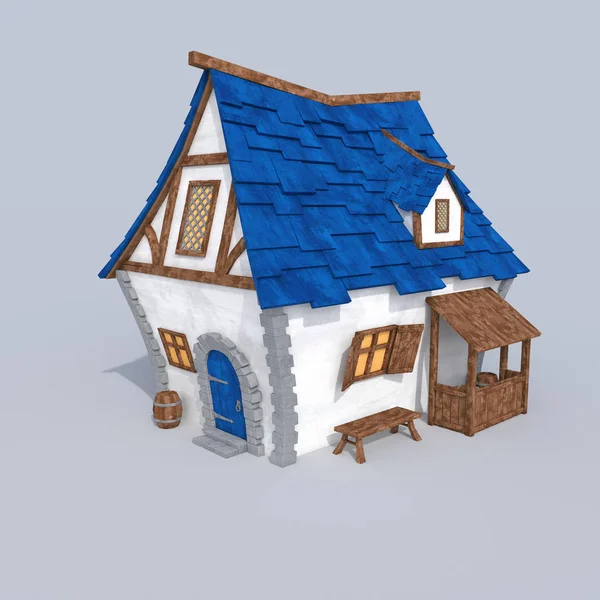 Stilize Ortaçağ evi. 3D çizim 