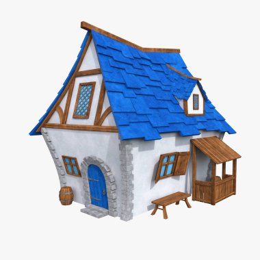Stilize Ortaçağ evi. 3D çizim 