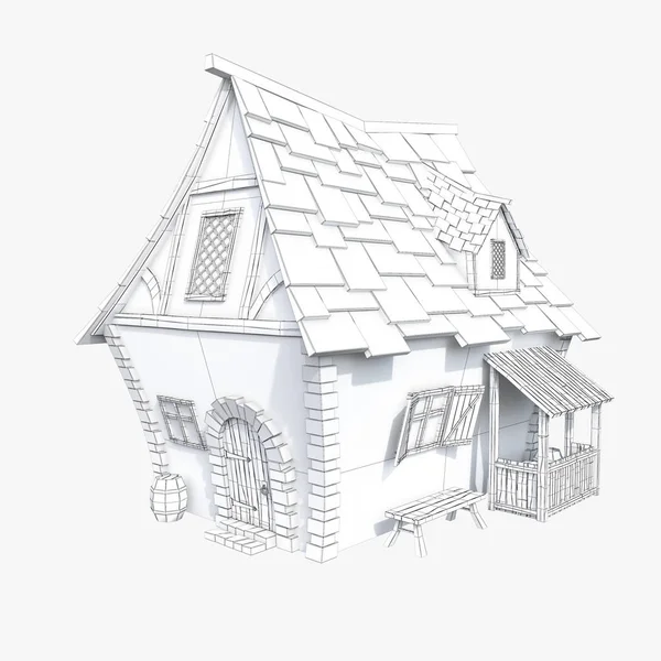 Stylized Medieval House Black White Illustration — Stock Photo, Image