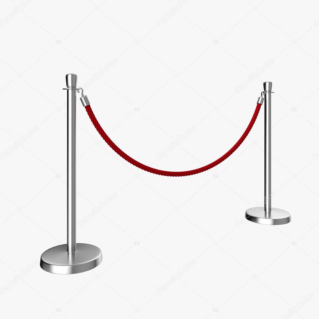 Rope barrier post isolated on a light background. 3d illustration