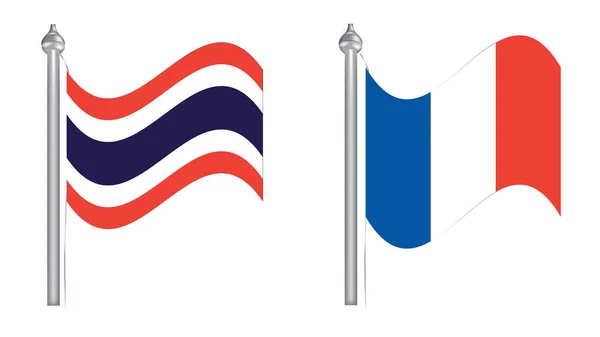 Bandera de Tailandia y Francia. Flying flag for International relat — Vector de stock
