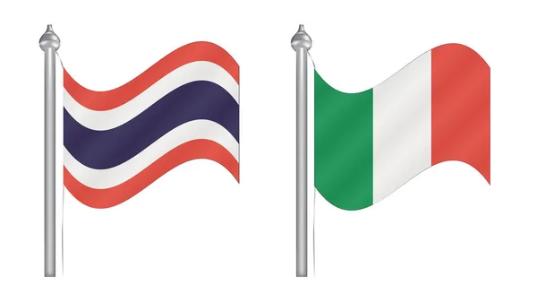 Thaiföld és Olaszország zászlaja. Absztrakt repülés zászló a nemzetközi — Stock Vector