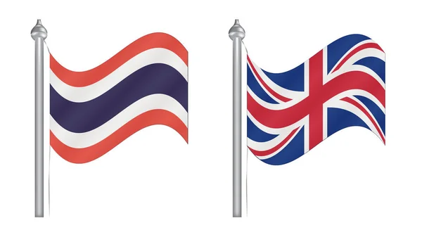 Flag of Thailand and United Kingdom. Abstract Flying flag for In — Stock Vector