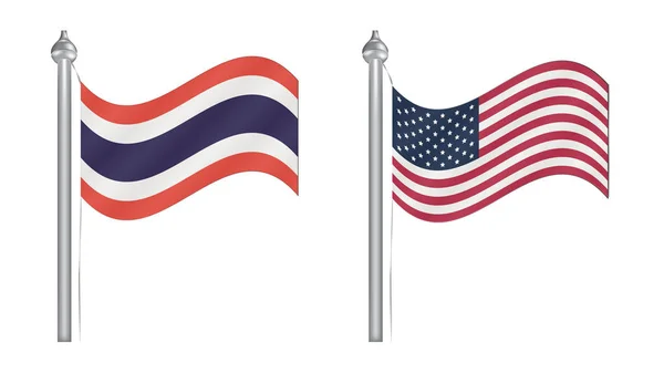 Bandera de Tailandia y Estados Unidos de América. Bandera voladora abstracta — Archivo Imágenes Vectoriales