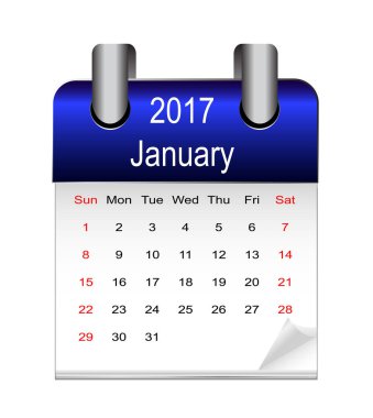 2017 yılında Ocak takvim