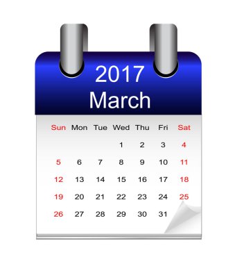 Takvim 2017 yılında Mart