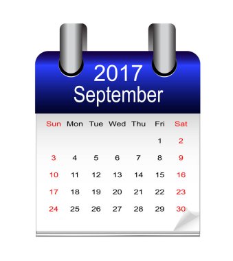Takvim Eylül 2017 yılında
