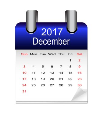 2017 yılında Aralık Takvim