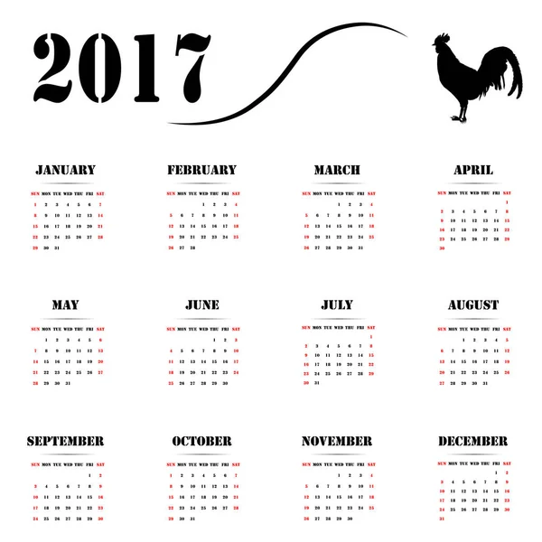 Ημερολόγιο για το έτος 2017 μαύρο και άσπρο στυλ — Διανυσματικό Αρχείο