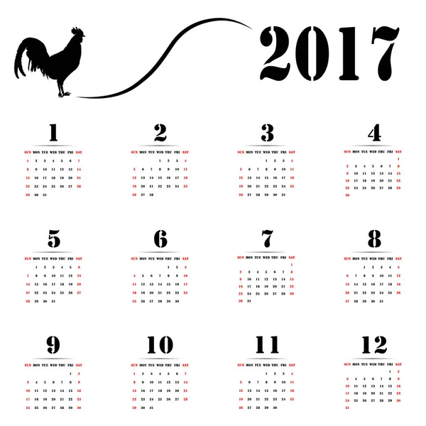Το ημερολόγιο του έτους 2017. Χρονιά του κόκορα — Διανυσματικό Αρχείο