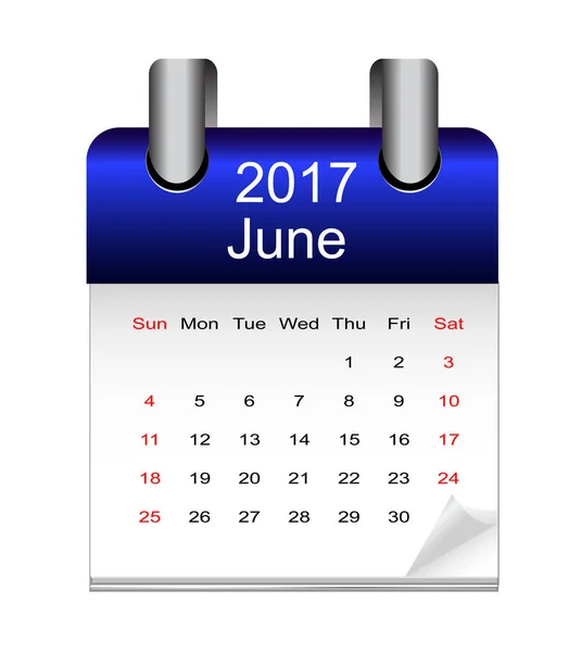 Calendario de junio del año 2017 — Archivo Imágenes Vectoriales