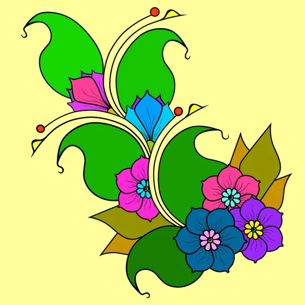 Αφηρημένη κλαδάκι με λουλούδια. Επιλογή χρώματος — Διανυσματικό Αρχείο
