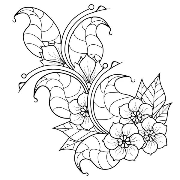 Brindille abstraite aux fleurs. Version noir et blanc — Image vectorielle