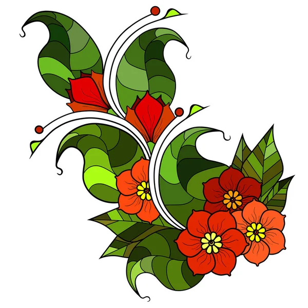 Αφηρημένη κλαδάκι με λουλούδια. Επιλογή χρώματος — Διανυσματικό Αρχείο