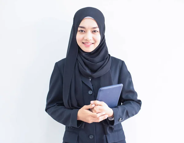 Half Length Portrait Asian Beautiful Muslim Young Woman Wearing Business — Stock Photo, Image