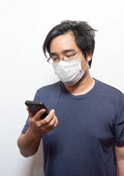 Asian Young Man Casual Wearing Surgical Medical Mask Protect Covid — Stock Photo, Image