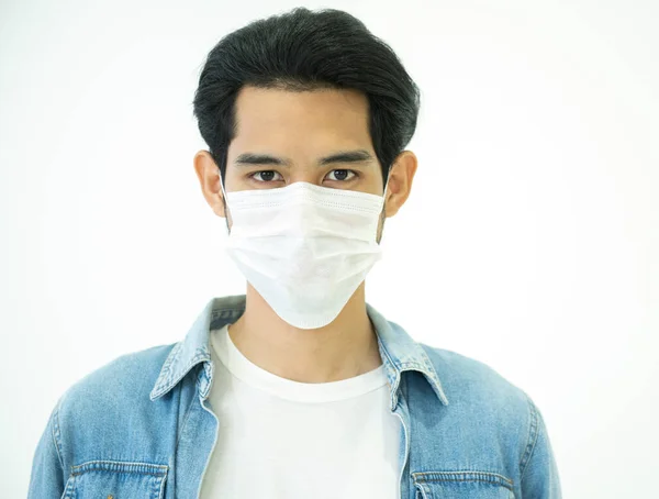 Protection Contagious Disease Coronavirus Asian Man Wearing Hygienic Mask Prevent — Stock Photo, Image