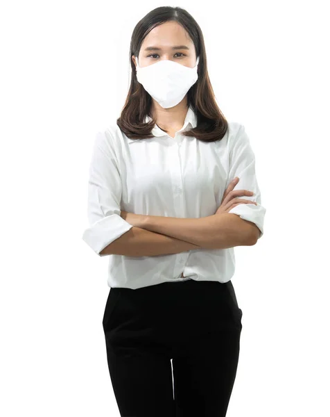 Asian Business Woman Wearing Virus Protective Mask Office Prevent Air — Stock Photo, Image