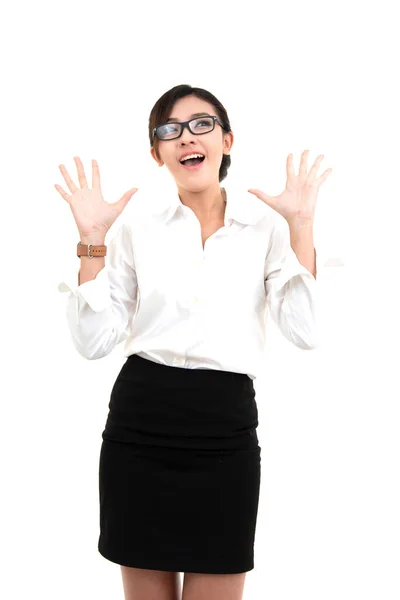 Hermoso Éxito Joven Asiático Negocios Mujer Usando Gafas Vestido Blanco —  Fotos de Stock