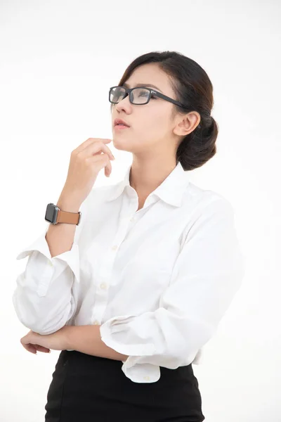 Retrato Mujer Joven Asiática Encantadora Feliz Con Camisa Cuello Blanco —  Fotos de Stock