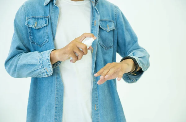 Hombre Asiático Lavarse Las Manos Antiséptico Proteger Virus Bacteria Patient — Foto de Stock