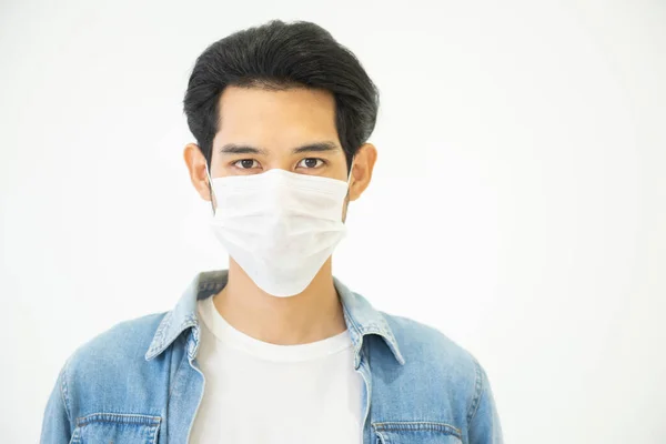 Aziatische Man Draagt Hygiënisch Masker Voorkomen Infectie Luchtwegen Ademhalingsziekte Als — Stockfoto