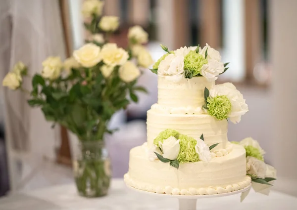 Wedding Cake Decorate Table Wedding Ceremony Marriage Reception Photo Take — Stock Photo, Image