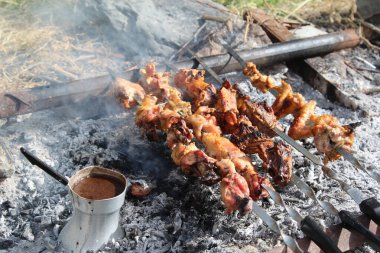 Cennet, dünya, şömineler, çimenler, manzara çiçekler yanıyor.