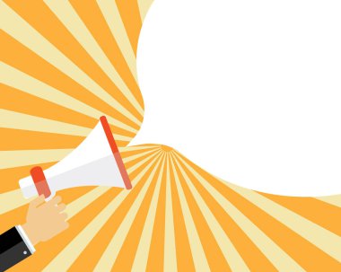 Baloncukta erkek el megafonu tutuyor. 