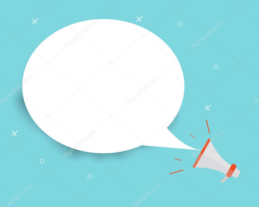 Megaphone text bubble card with place for your design. Flat. Vector illustration