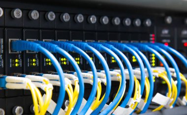 Bilgi teknolojisi, ağ anahtarlarındaki ethernet kablosu.