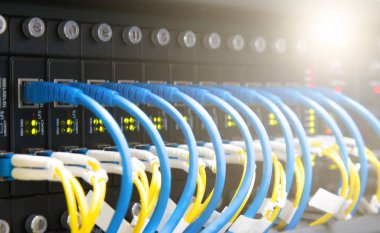 Bilgi teknolojisi, ağ anahtarlarındaki ethernet kablosu.