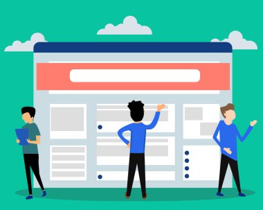 Brower web sitesi şablon tasarımına bağlanan sosyal ağ ve takım çalışması konsepti vektör tasarımcısı.
