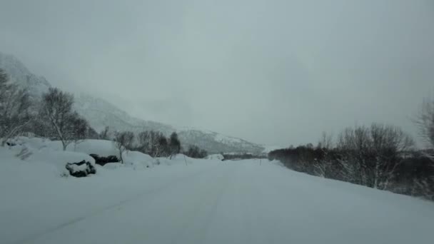 在一场暴风雪，挪威在 E10 驱动 — 图库视频影像