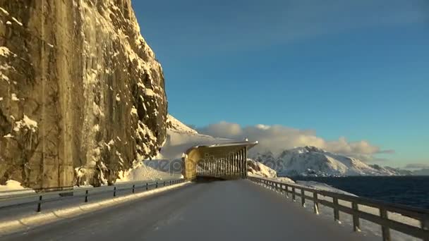 Поездка по Флакстаду в Лоффене, Норвегия — стоковое видео