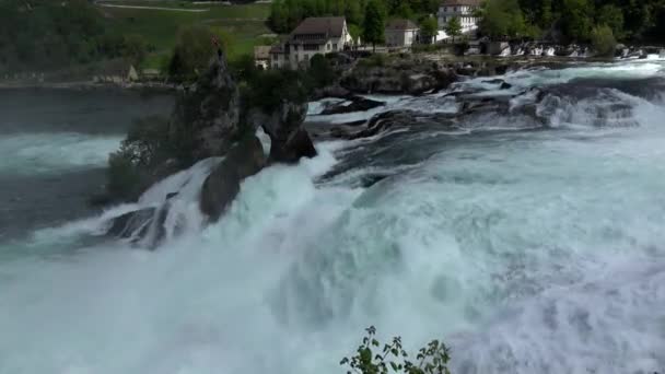 莱茵河瀑布是位于瑞士的瀑布 也是欧洲最强大的瀑布 — 图库视频影像