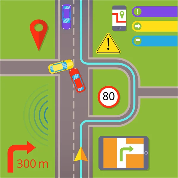 Πλοήγηση αυτοκινήτου. GPS πλοήγησης έννοια — Διανυσματικό Αρχείο