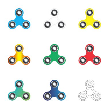 El topluca spinners ayarlayın. Renkli el spinner oyuncaklar üzerinde izole