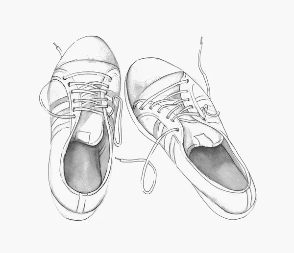 Sneakers disegnate a mano su sfondo bianco . — Foto Stock