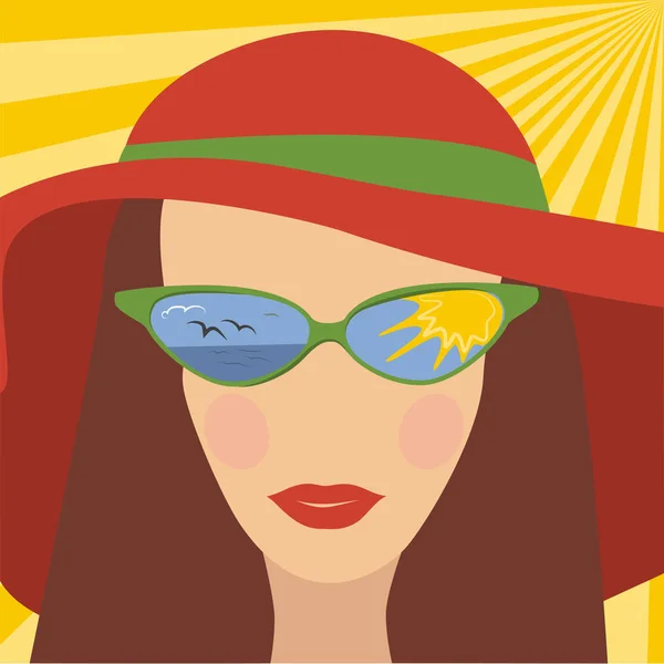 Krásná žena v sluneční brýle a čepici — Stockový vektor