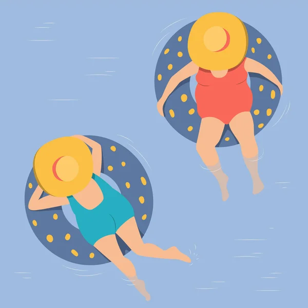 膨脹可能なサークルで海で泳ぐ女性 — ストックベクタ