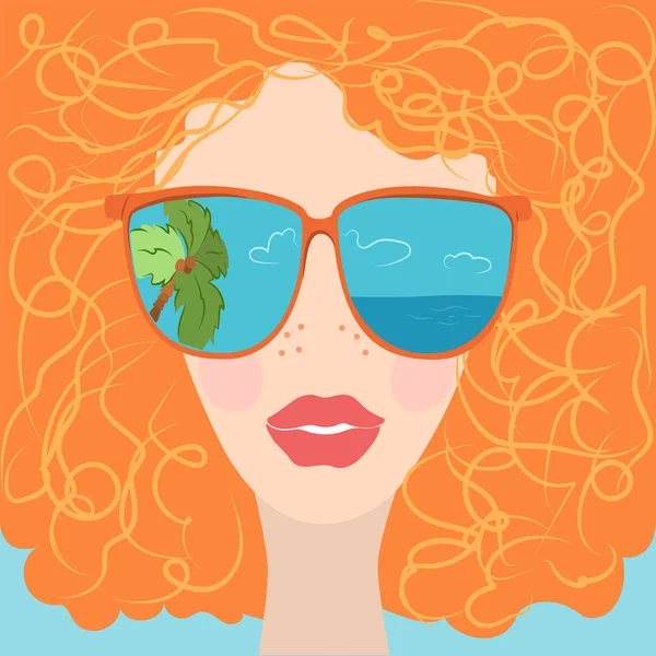 美丽的太阳镜和红头发女人 — 图库矢量图片