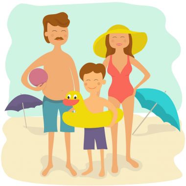 Aile yaz tatili. Sahilde mutlu aile.