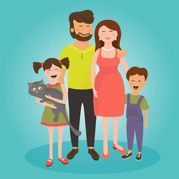 Una famiglia felice. Padre, madre, figlio e figlia . — Vettoriale Stock