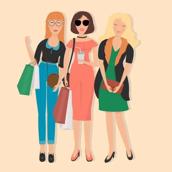 Kadınlar, moda bir giyim ve alışveriş. — Stok Vektör